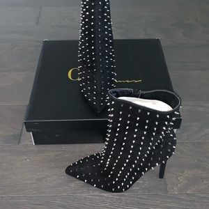 Black Suede Pointy Studded Booties